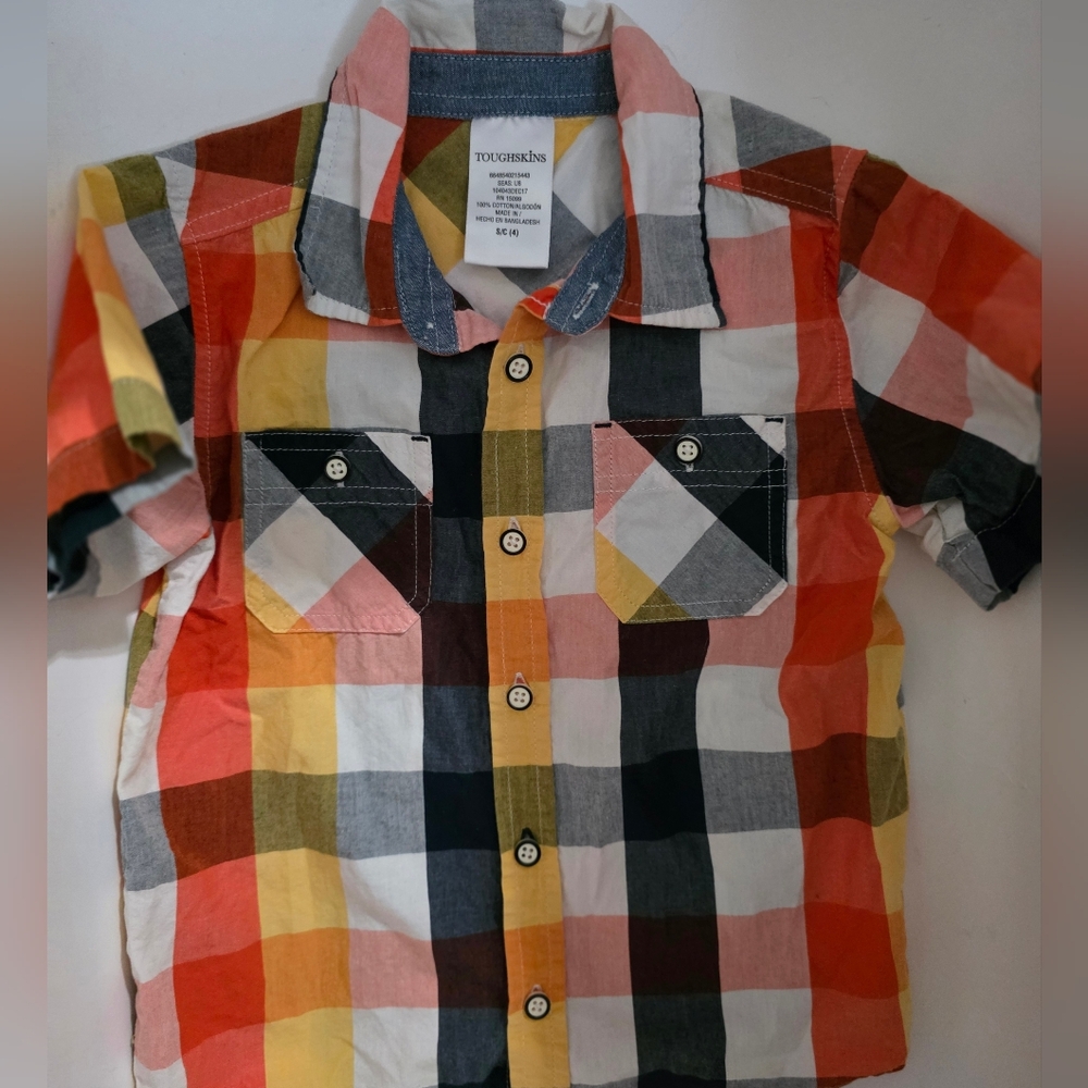 SOLD OUT TOUGHSKINS Boy’s Short Sleeved Buttondown shirt Multicolor Block